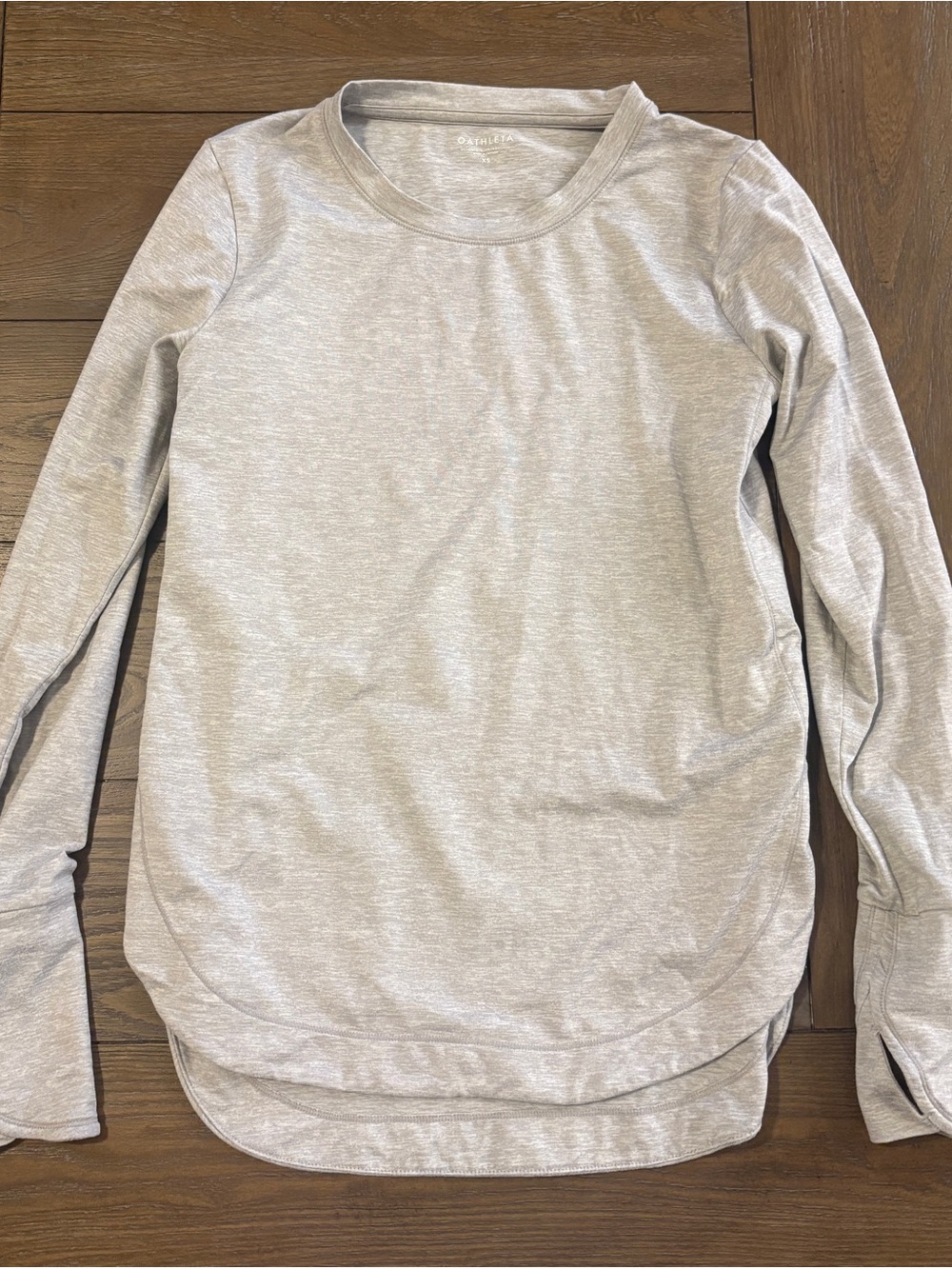 Athleta Heather Light Gray Long-Sleeve Crewneck Top